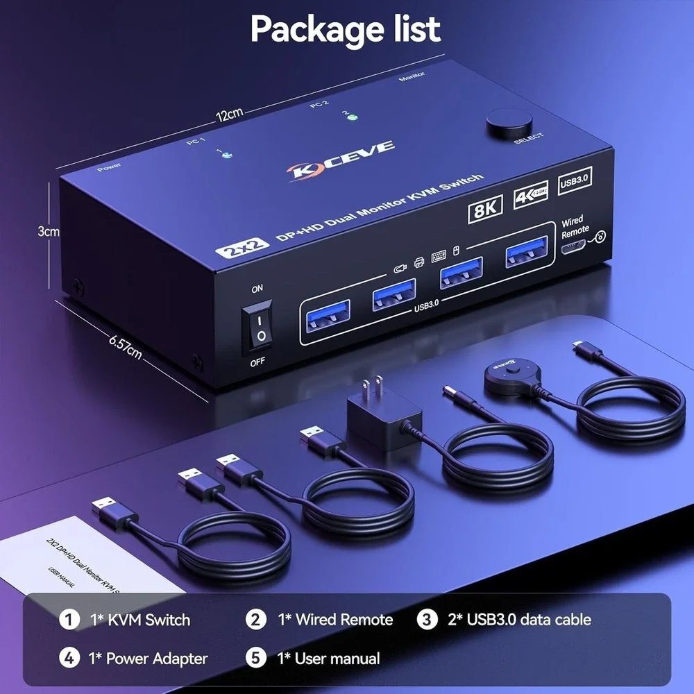 ANGEET KVM Switch 2 Monitors 2 Computers HDMI DisplayPort 4K‎ 144Hz USB 3.0